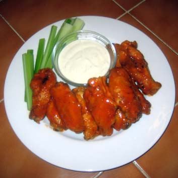 Buffalo Wings with Celery and Blues Cheese Dressing